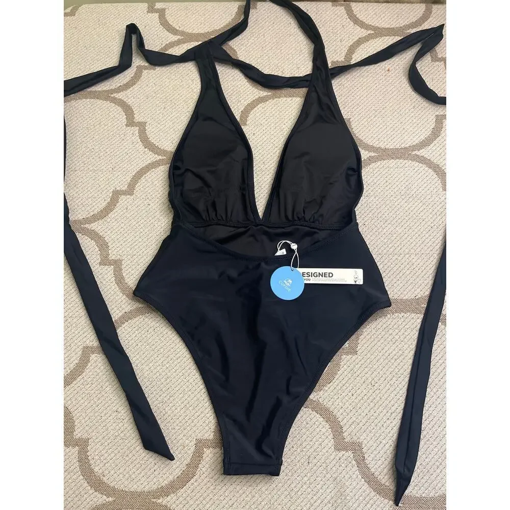 Cupshe One Piece Swimsuit Sexy Deep V Neck Wrap Tie Cross Back, Size XS, NWT
